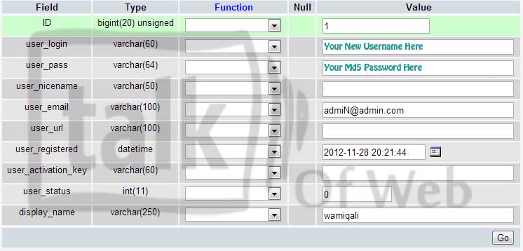 Edit users table in MySQL wordpress