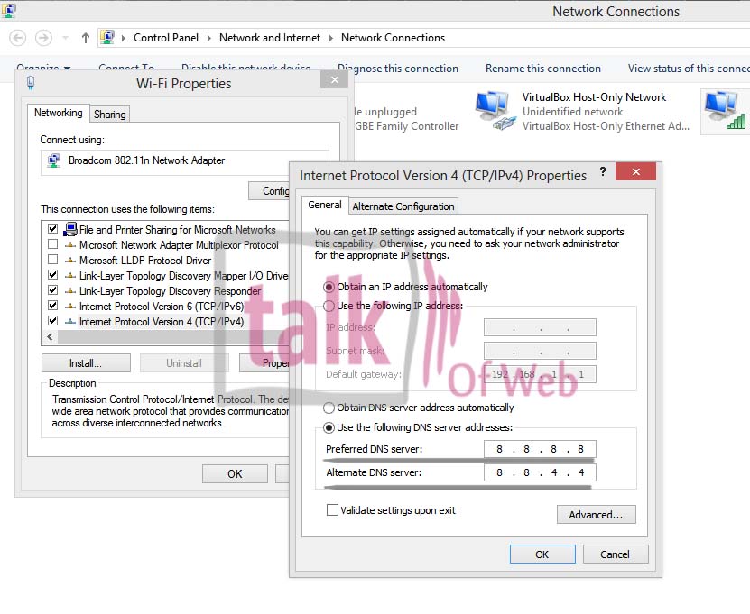 DNS Address Changing In Internet Adapter