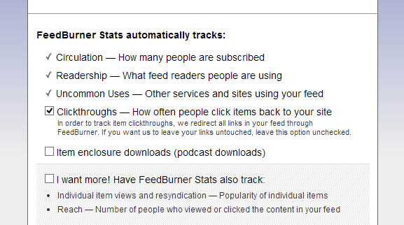 Feed Burner Stats options