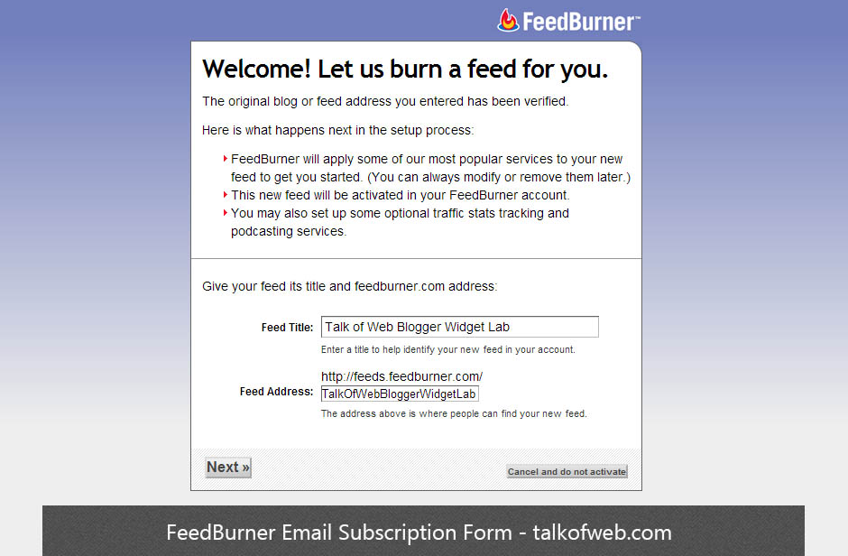 Feedburner Email Subscription
