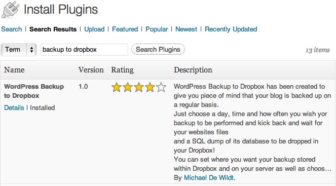 WordPress Backup for Dropbox
