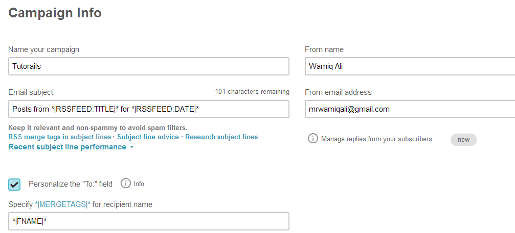 5- Campaign Information for Mailchimp
