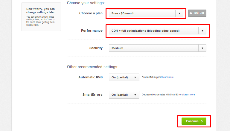 5- Selecting Cloudflare free Plan and Content Delivery Network